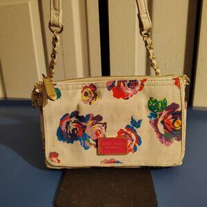 Betsey Johnson New York NY White Crossbody Purse Colorful Roses Floral Hand Bag